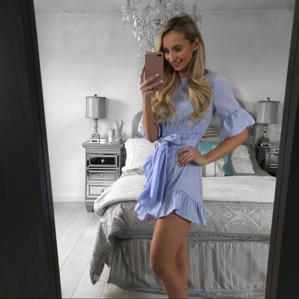 LAST ONE!!! Strip Half Sleeve Mini Dress Ruffles - Picture 7 of 8